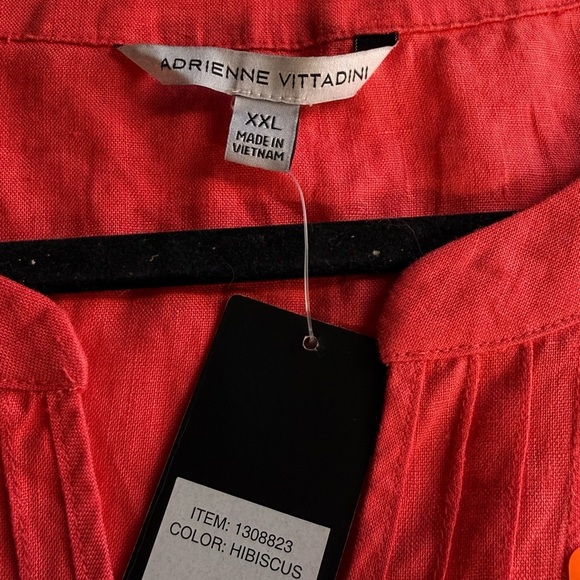 Adrienne Vittadini 100% Linen Blouse XXL in Hibiscus – New with Tags - Picture 3 of 7